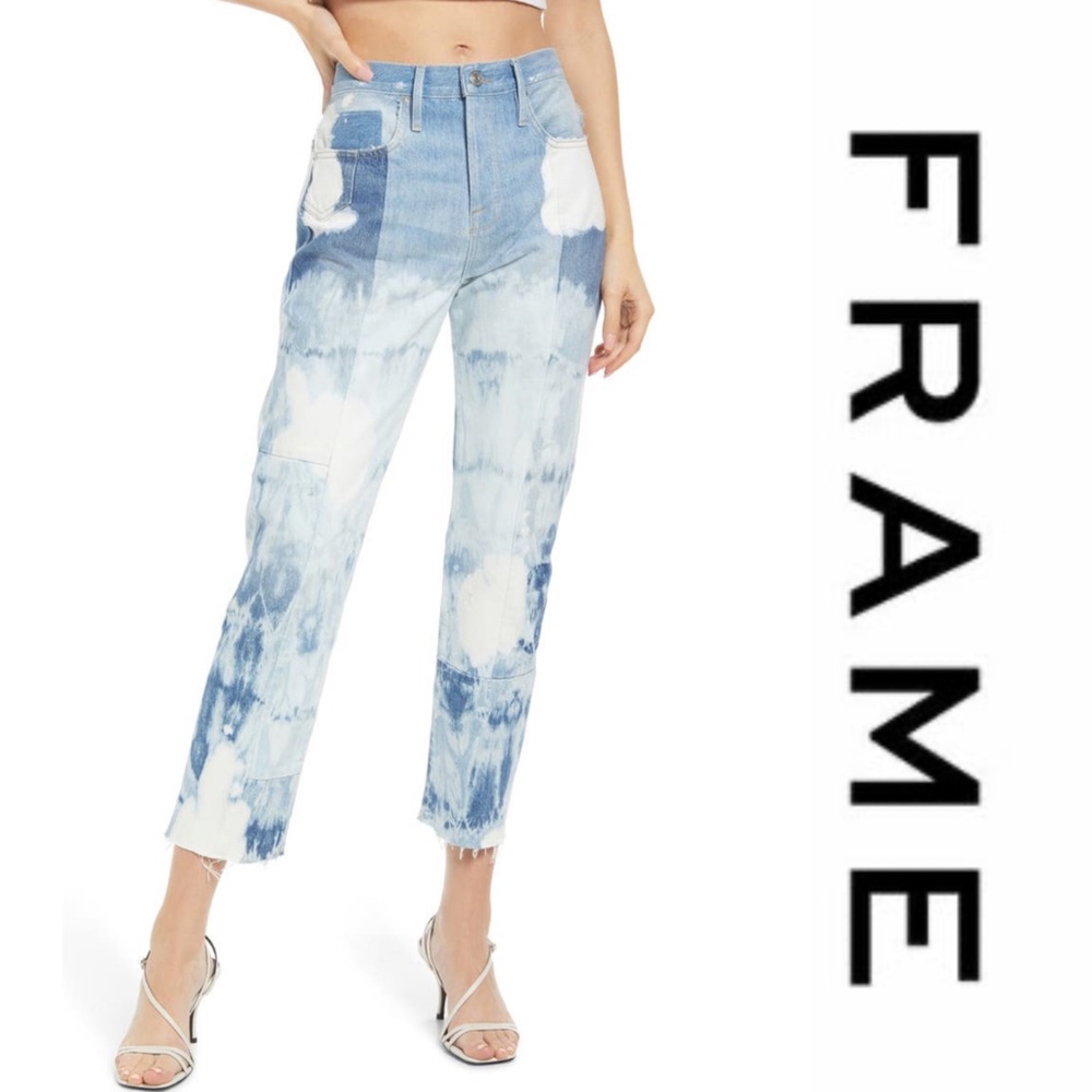 Frame Le Original Bleached patch High Waist Straight Leg Jeans*NWT